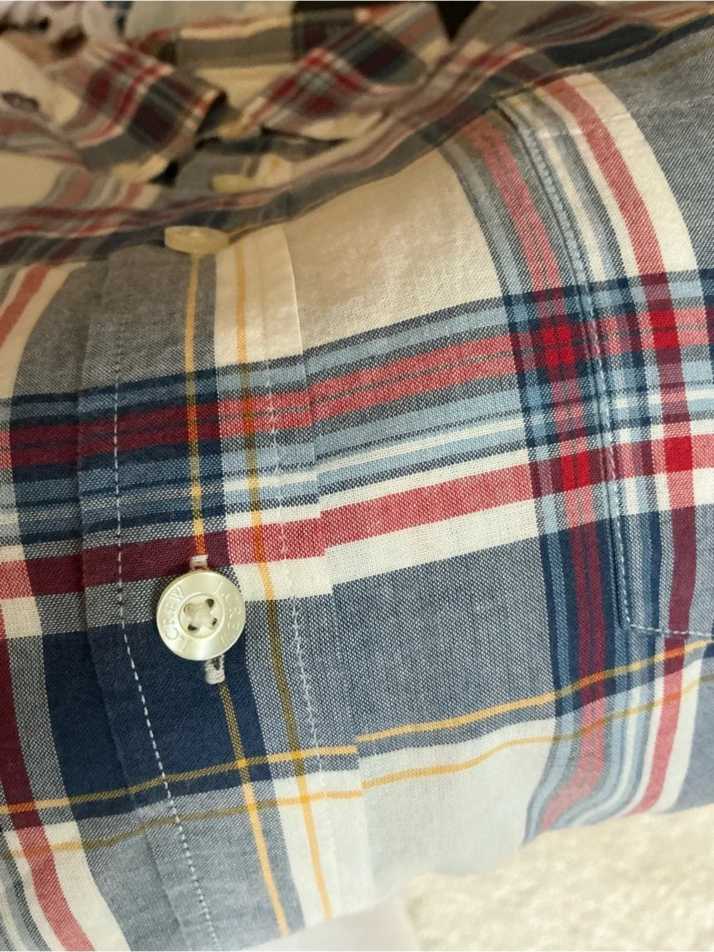 J. Crew White Plaid Button-Down Shirt with Red & Navy Stripes